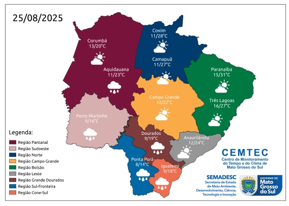Fim de semana pode ter temporal e frio de 5°C em Mato Grosso do Sul