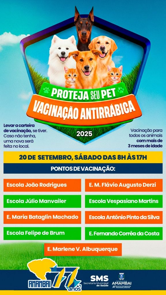 Amambai terá Dia D de Vacinação Antirrábica em 20 de setembro Amambai terá Dia D de Vacinação Antirrábica em 20 de setembro