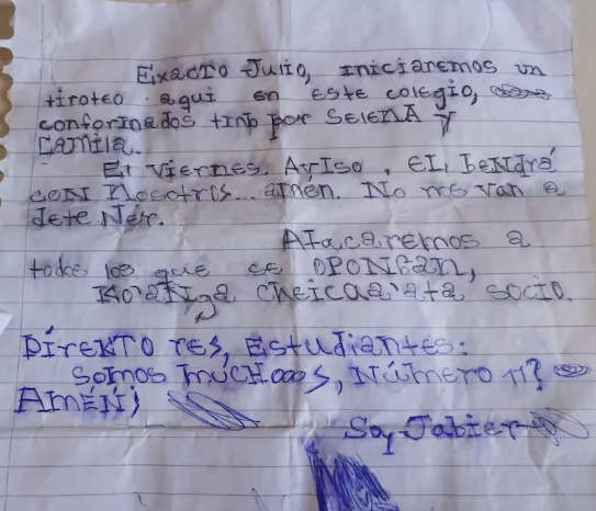 Hallan manuscrito con amenaza de tiroteo en colegio de Concepción