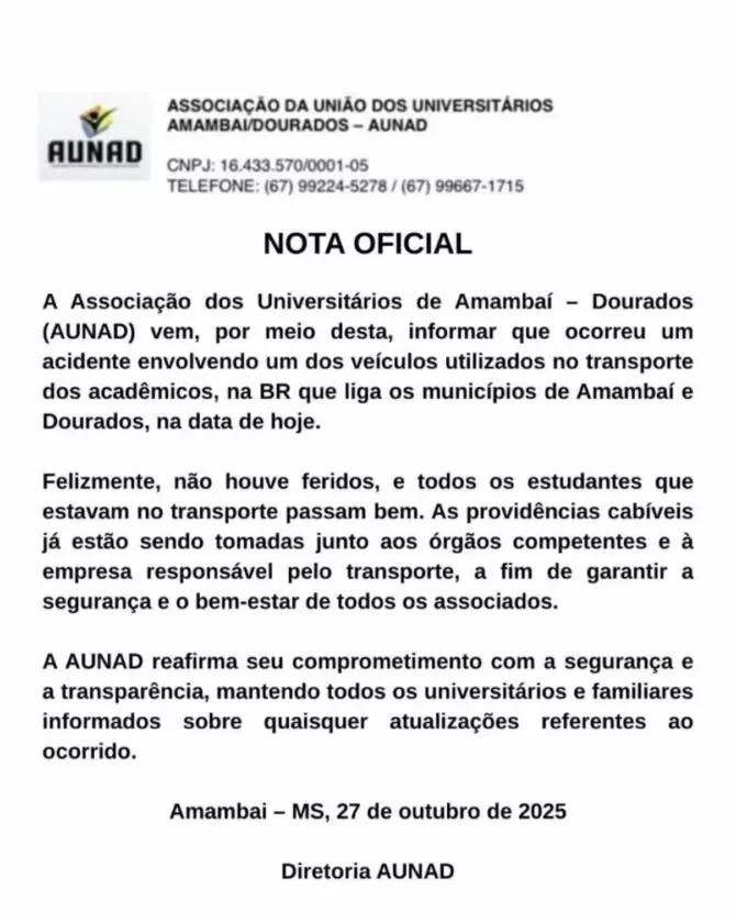 Ônibus de universitários de Amambai se envolve em acidente na BR-163 Ônibus de universitários de Amambai se envolve em acidente na BR-163