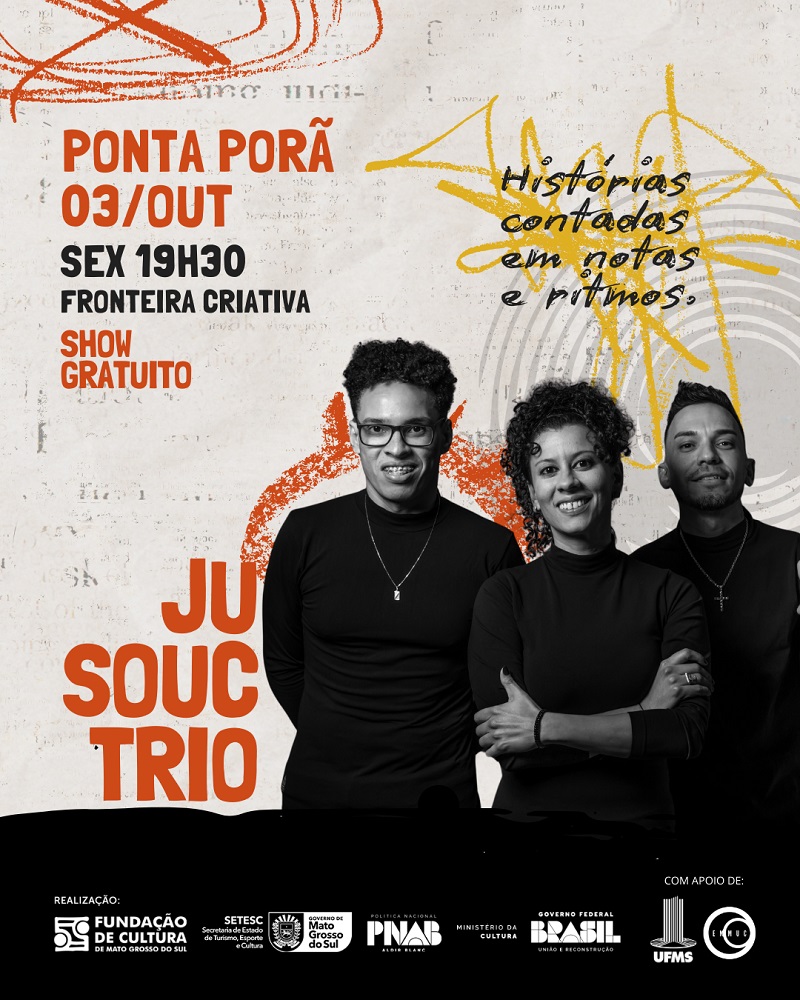 Ju Souc Trio chega a Ponta Porã com show gratuito na sexta-feira