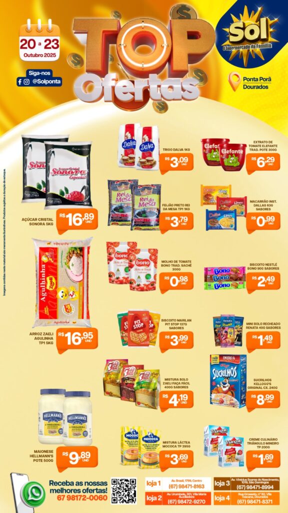 Confira as ofertas dessa quarta e quinta do Supermercado Sol