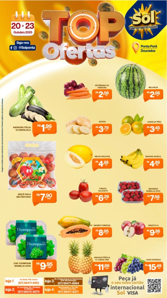 Confira as ofertas dessa quarta e quinta do Supermercado Sol