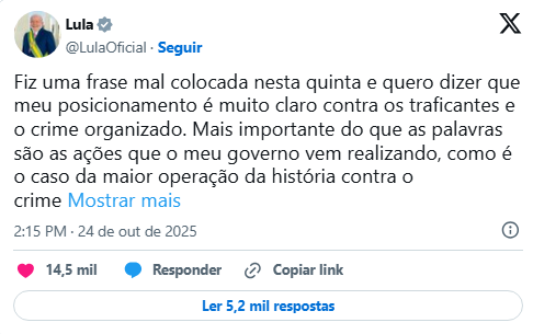 Lula diz que frase foi ‘mal colocada’ após afirmar que traficantes são vítimas Lula diz que frase foi ‘mal colocada’ após afirmar que traficantes são vítimas