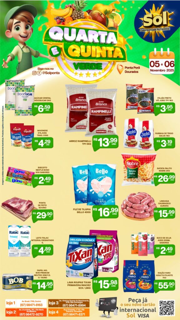 Supermercado Sol e as ofertas da quarta e quinta verde