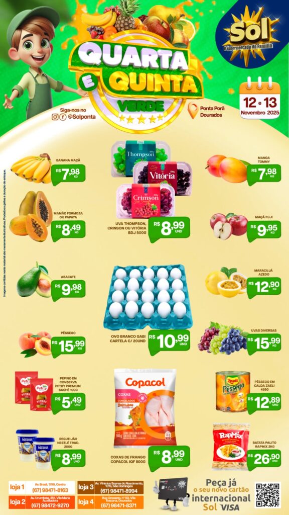 Supermercado Sol e as ofertas da quarta e quinta verde