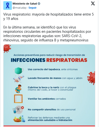 Reportan incremento del 6 % en internaciones por infecciones respiratorias en la última semana
