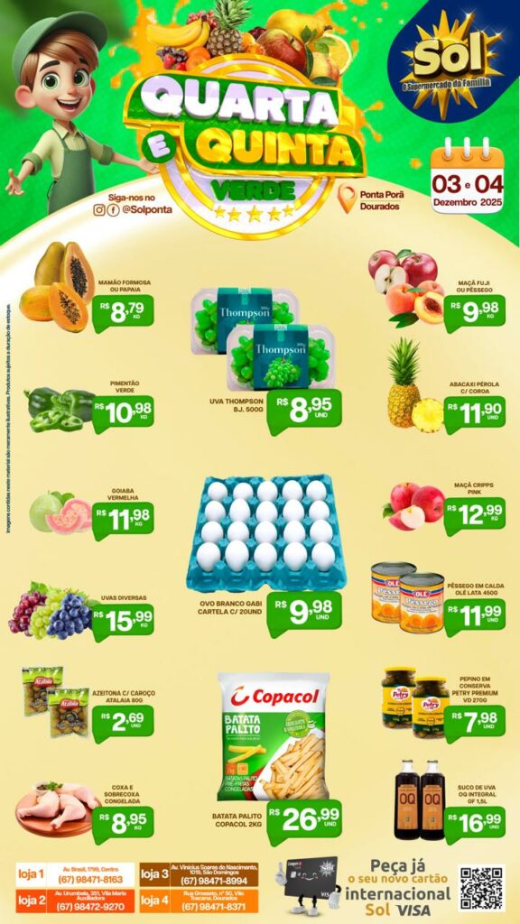 Confira ofertas da Quarta e Quinta Verde do supermercado Sol Confira ofertas da Quarta e Quinta Verde do supermercado Sol