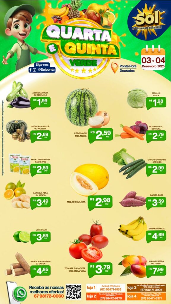 Confira ofertas da Quarta e Quinta Verde do supermercado Sol Confira ofertas da Quarta e Quinta Verde do supermercado Sol