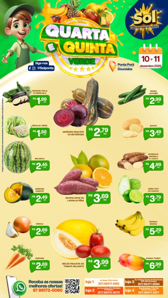 Confira ofertas da Quinta Verde do Supermercado Sol