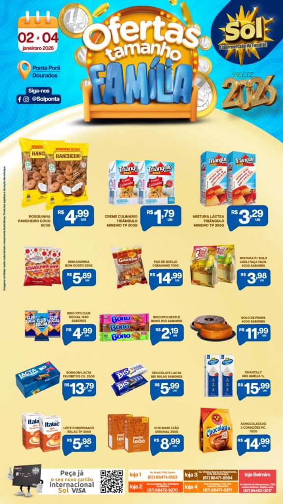 Veja as ofertas Tamanho Família do Supermercado Sol
