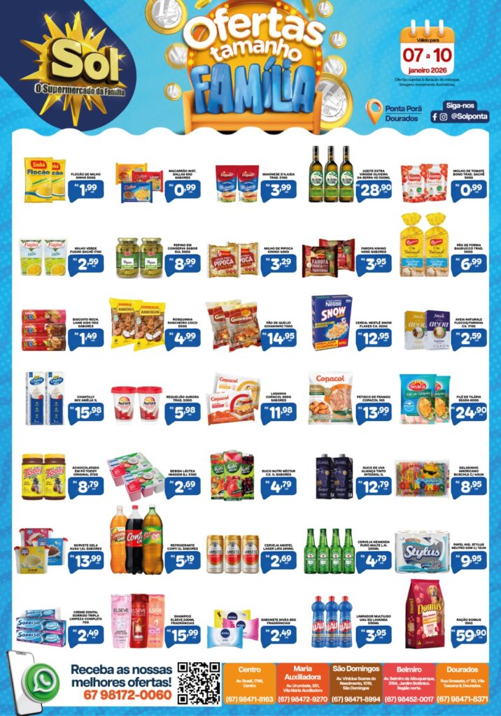 Veja as ofertas Tamanho Família do Supermercado Sol