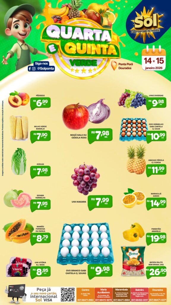 Confira as ofertas da Quarta e Quinta Verde do supermercado Sol