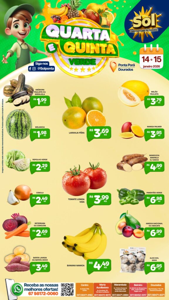 Confira as ofertas da Quarta e Quinta Verde do supermercado Sol