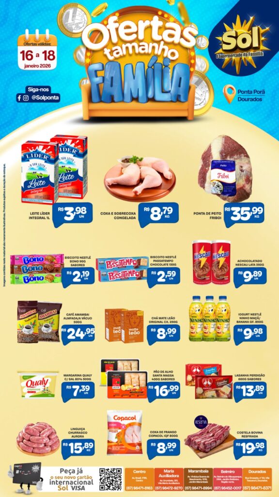 Confira as ofertas Tamanho Família do supermercado Sol