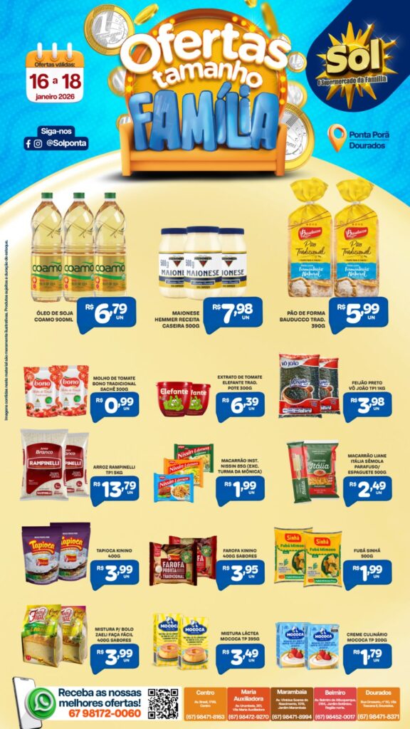 Confira as ofertas Tamanho Família do supermercado Sol