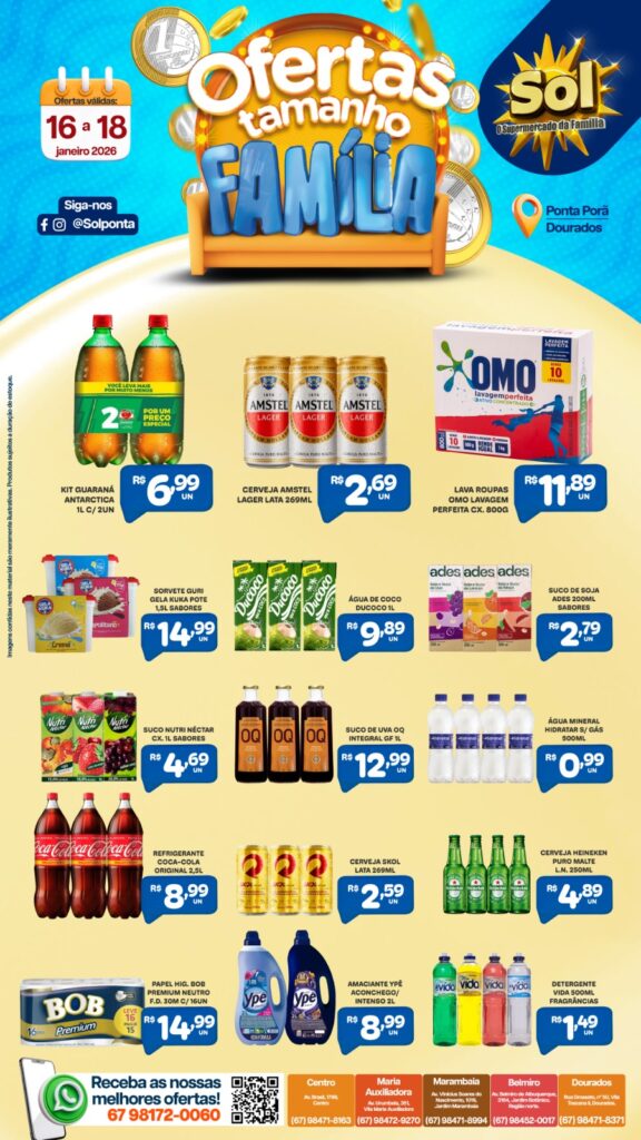 Confira as ofertas Tamanho Família do supermercado Sol