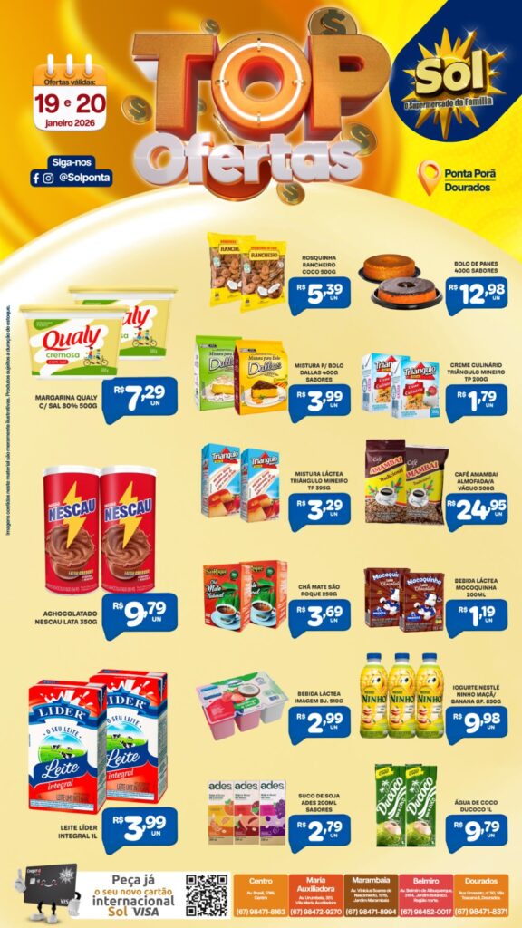 Confira ofertas Tamanho Família do supermercado Sol