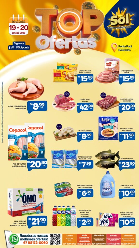 Confira ofertas Tamanho Família do supermercado Sol