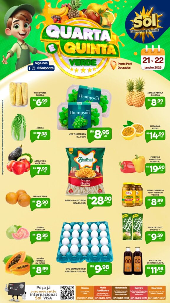 Veja as ofertas da Quarta e Quinta Verde do Supermercado Sol