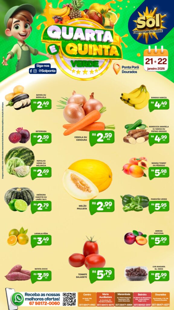 Veja as ofertas da Quarta e Quinta Verde do Supermercado Sol