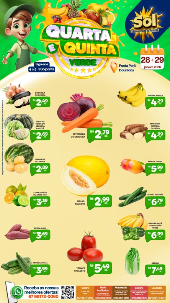 Supermercado Sol e as ofertas da quarta e quinta verde
