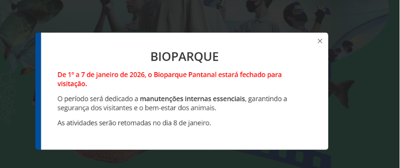 Bioparque Pantanal fecha para manutenção e atividades retornam no dia 8 Bioparque Pantanal fecha para manutenção e atividades retornam no dia 8