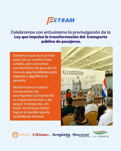 Gremio celebra promulgación de Reforma del Transporte Público Gremio celebra promulgación de Reforma del Transporte Público