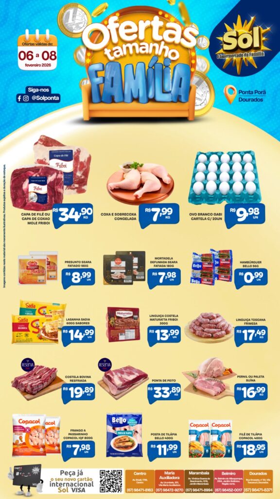 Confira as ofertas Tamanho Família do Supermercado Sol