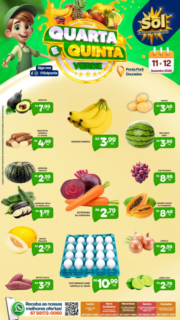 Confira ofertas da Quarta e Quinta Verde do Supermercado Sol