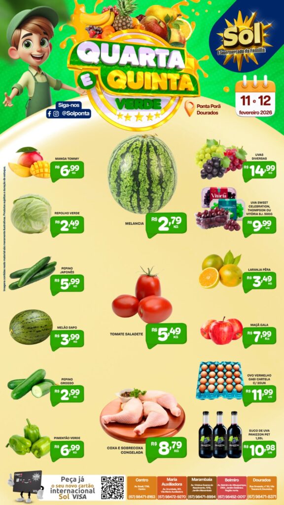 Confira ofertas da Quarta e Quinta Verde do Supermercado Sol
