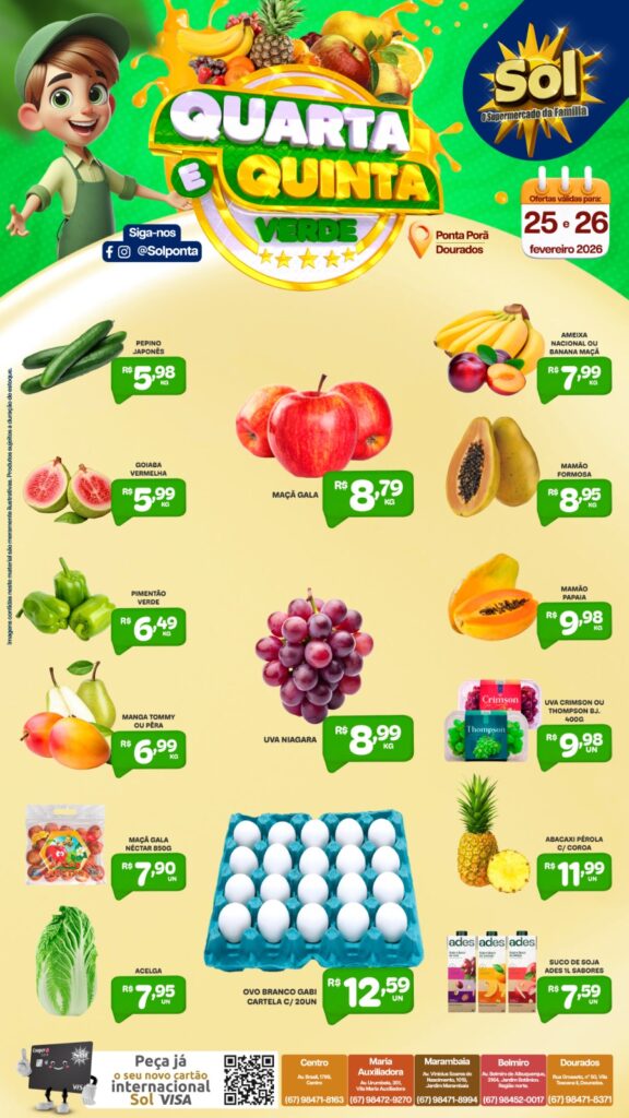 Veja as ofertas da Quarta e Quinta Verde do Supermercado Sol