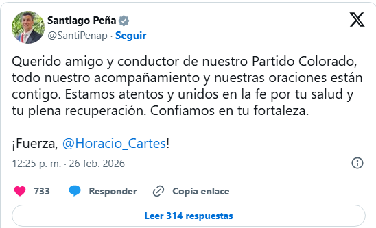 “Fuerza, Horacio”: mensaje de Peña y Alliana, tras la internación del líder colorado