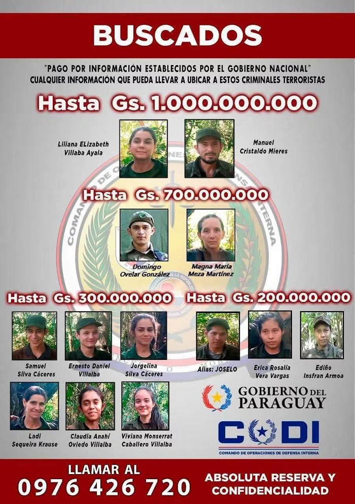 Gobierno intensifica búsqueda de 13 miembros del EPP y ofrece recompensas millonarias