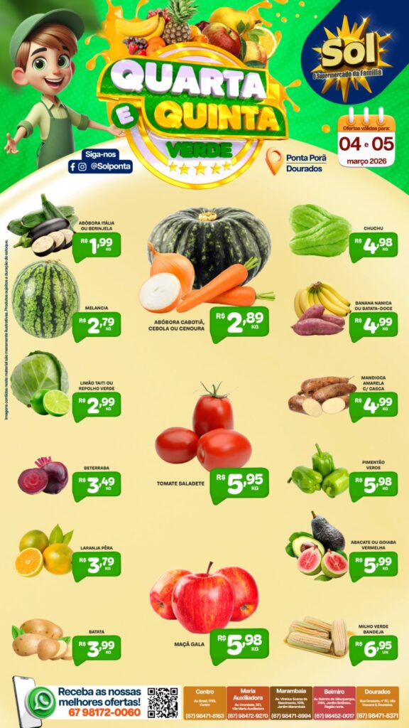 Confira as ofertas da Quarta e Quinta Verde do supermercado Sol