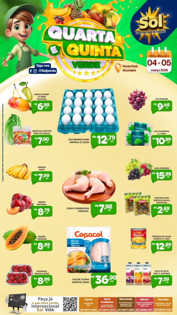 Confira as ofertas da Quarta e Quinta Verde do supermercado Sol