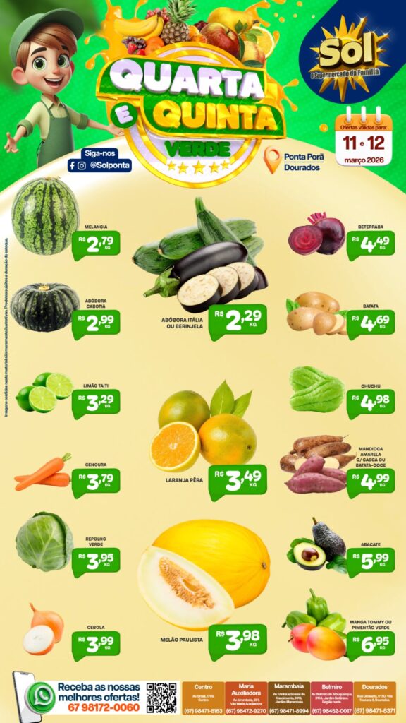 Confira as ofertas da Quarta e Quinta Verde do Supermercado Sol