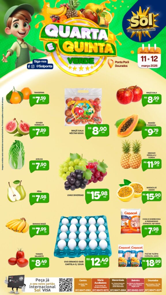 Confira as ofertas da Quarta e Quinta Verde do Supermercado Sol