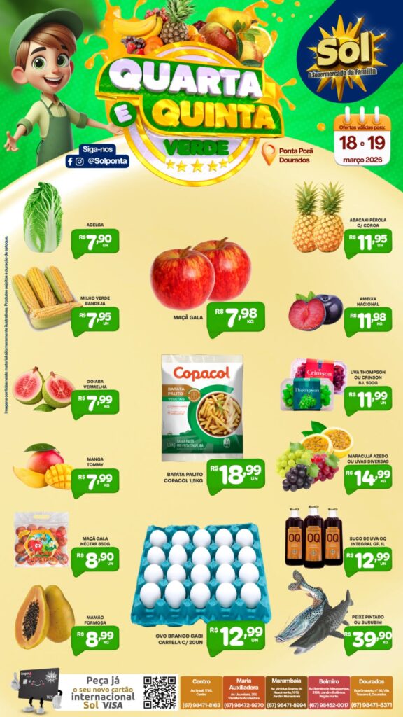 Confira as ofertas da Quarta e Quinta Verde do supermercado Sol