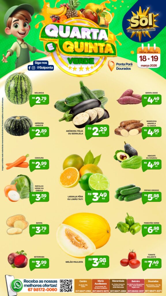 Confira as ofertas da Quarta e Quinta Verde do supermercado Sol