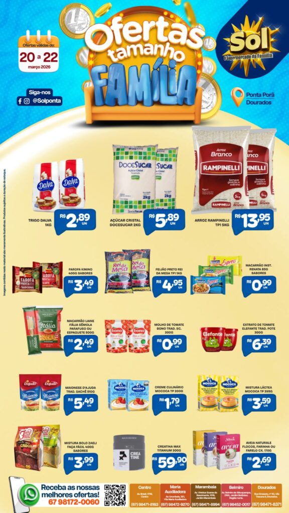Veja as ofertas Tamanho Família do Supermercado Sol