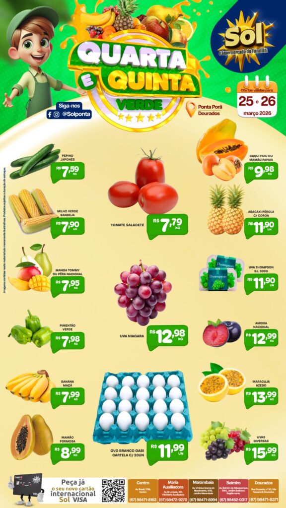 Confira ofertas da Quarta e Quinta Verde do Supermercado Sol
