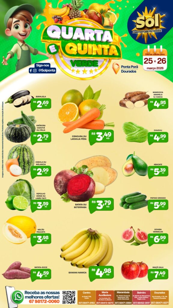 Confira ofertas da Quarta e Quinta Verde do Supermercado Sol