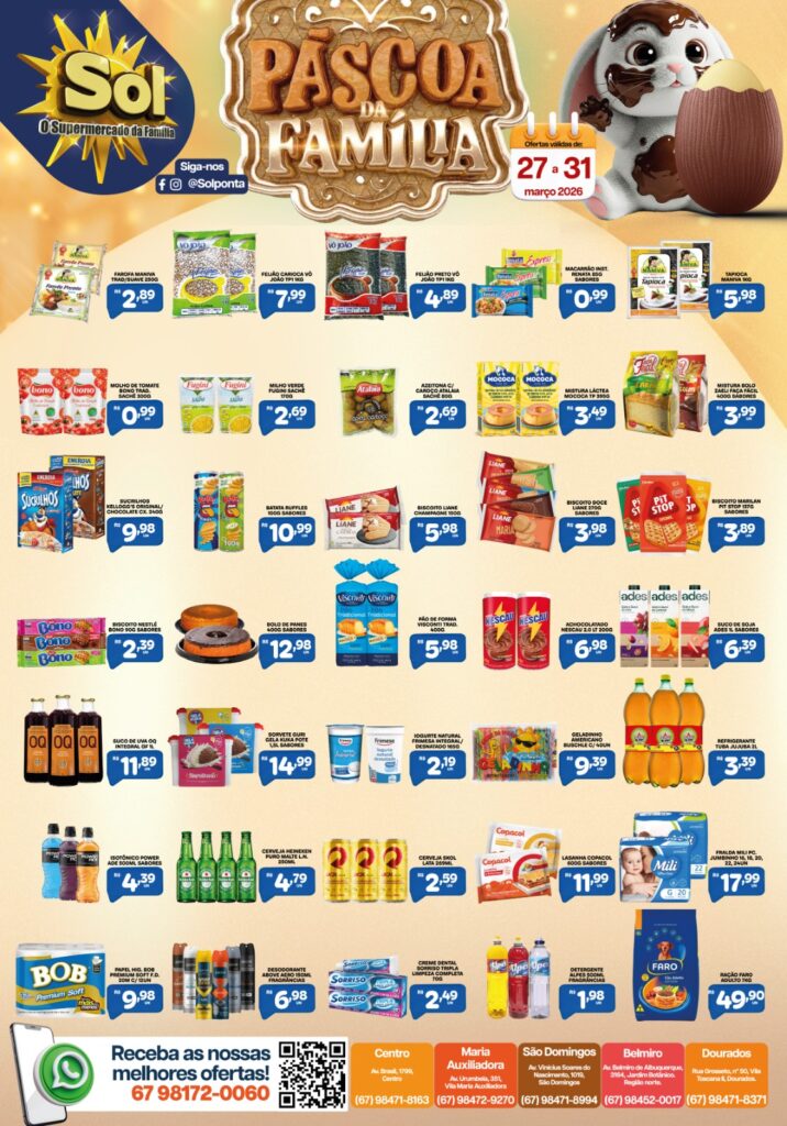 Ofertas Páscoa da Família do Supermercado Sol