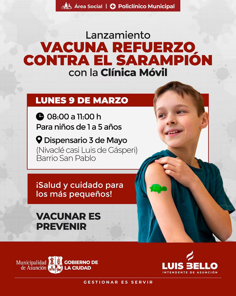 Reforzarán vacunación contra el sarampión a través de la Clínica Móvil de la comuna capitalina Reforzarán vacunación contra el sarampión a través de la Clínica Móvil de la comuna capitalina