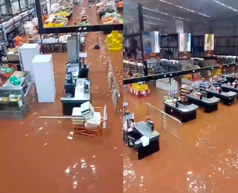Chuva causa alagamentos e deixa moradores ilhados em atacadista em Maracaju