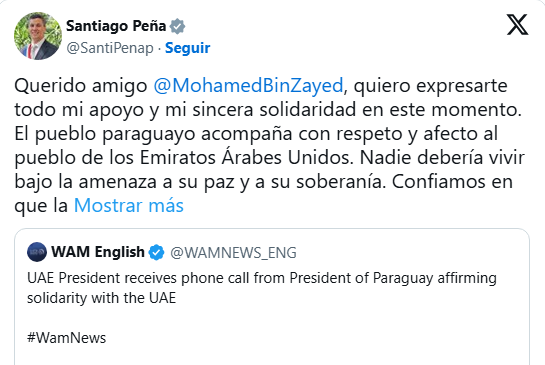 Peña habla con líder emiratí y aboga por el diálogo en Oriente Medio