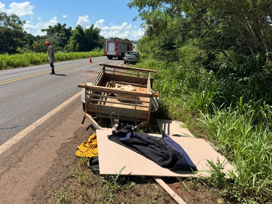 Carretinha puxa veículo com família e provoca tombamento na BR-376