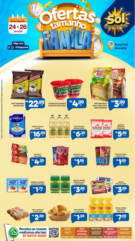Confira as ofertas Tamanho Família do Supermercado Sol