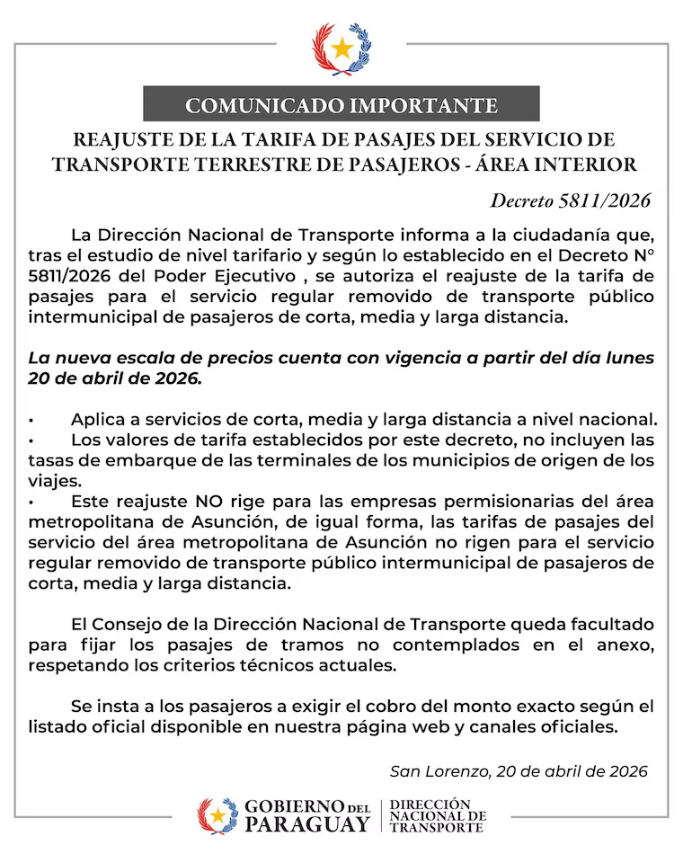 A partir de hoy rige nuevo costo de pasajes en buses de corta, media y larga distancia